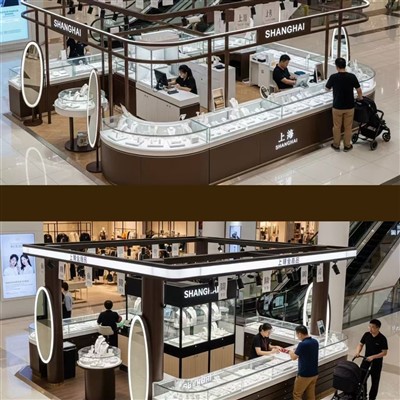 Zargarlik do'konlari kioski uchun yog'och hisoblagich displeyi