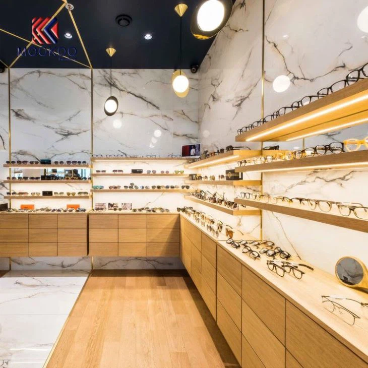 Wooden Optical Display Wall Store Interior Decoration Showcase