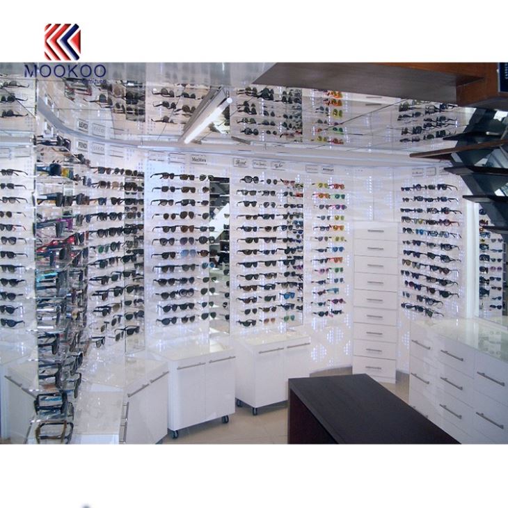 White Mdf Coated Paint Eyewear Glass Sunglasses Cabinet Display Design Furniture