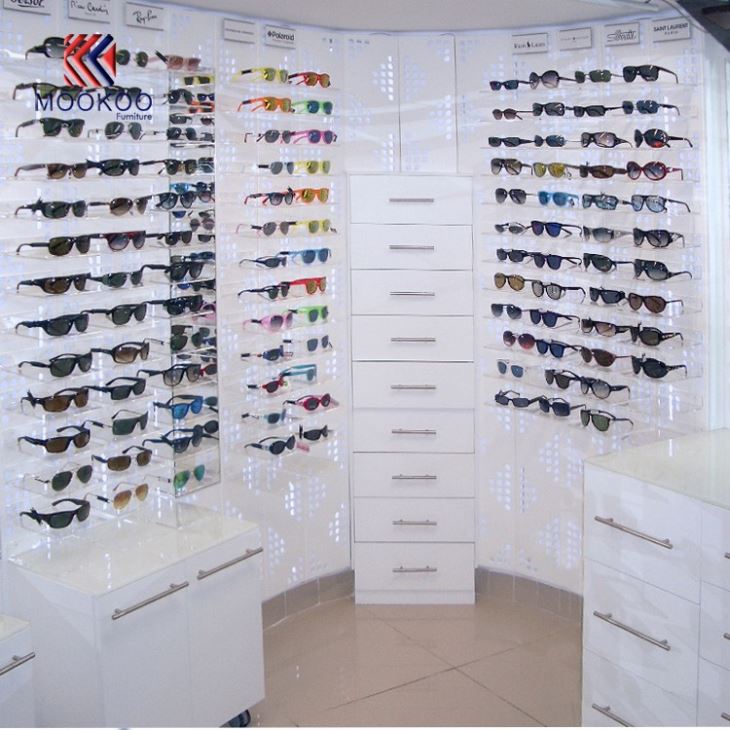 White Mdf Coated Paint Eyewear Glass Sunglasses Cabinet Display Design Furniture